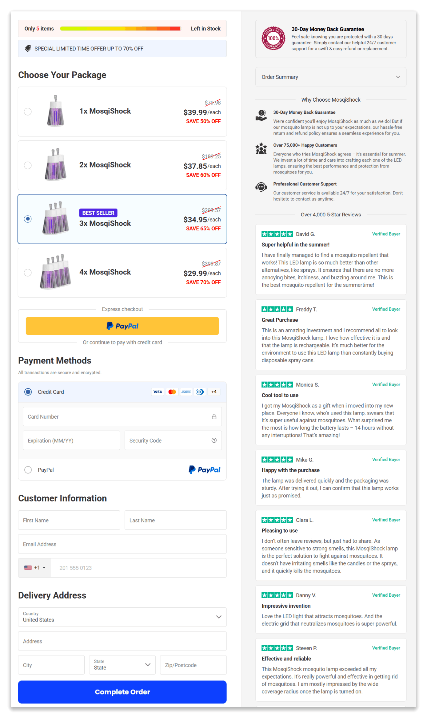 Mosquito Zapper secure checkout page